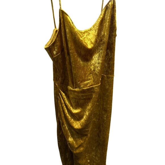 Saylor Gold Velvet Midi Dress With Spaghetti Straps & Side Slit For Women NWOT - Picture 6 of 8